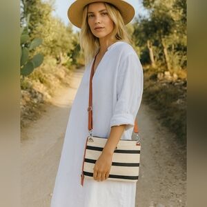 Fossil‎ Issue No.1954 Striped Canvas Crossbody Bag - Compact Travel Style